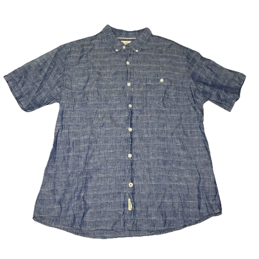 Weatherproof Vintage Mens Blue Linen Blend Short Sleeve Button Down Shirt XLarge